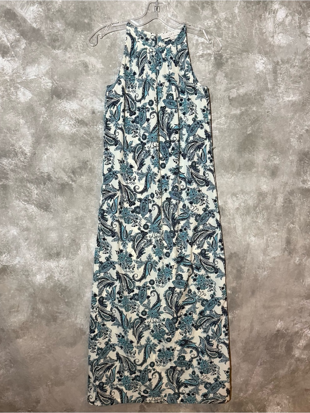 LOFT Cream Maxi Dress with Blue Paisley Floral Print ( love 22)